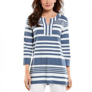 Coolibar St. Lucia Tunic Top UPF 50+ Pacific Blue Modern‎ Stripe Nautical Resort